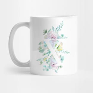 Botanical alphabet X green and purple flowers Mug